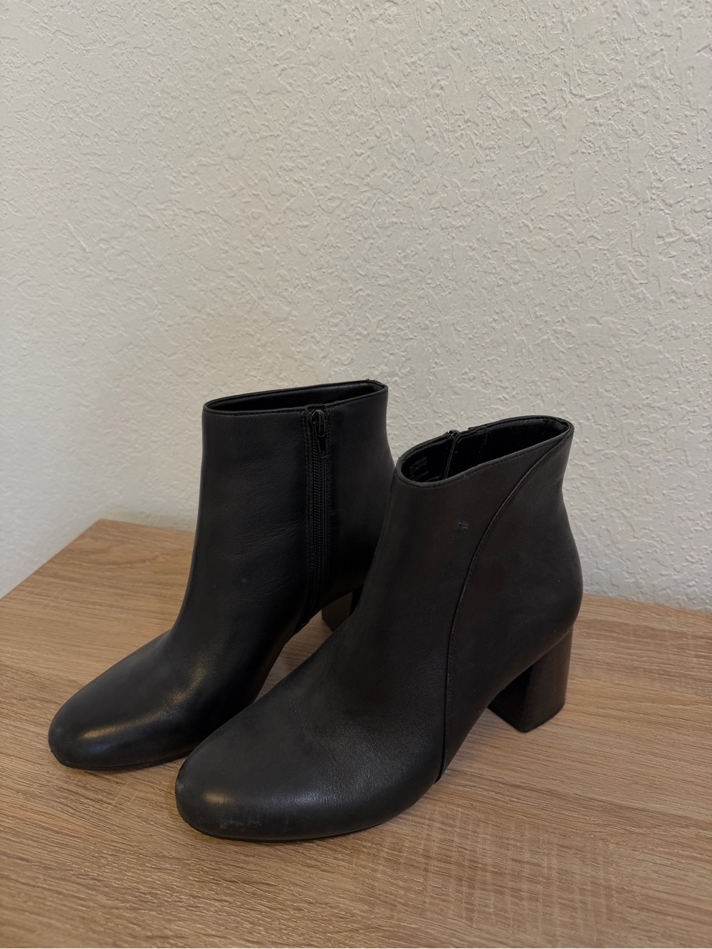 INC International Concepts Black Leather Block Heel Ankle Booties